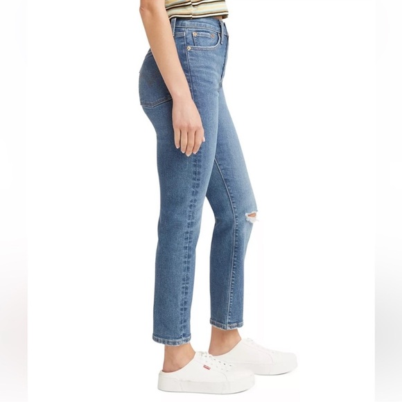 Levi's Wedgie Straight Jeans Button Fly Size 32 High Rise Distressed Denim - Picture 3 of 14